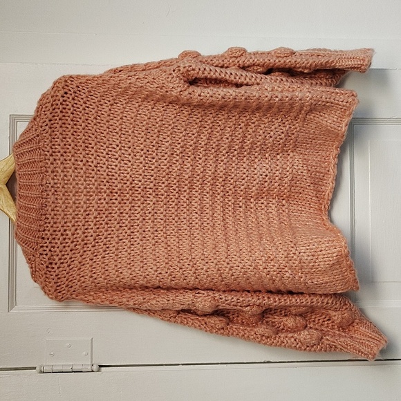 Favlux Knit Sweater Size Large Pink Balloon Sleeve V Neck Relaxed Fit - Picture 6 of 6